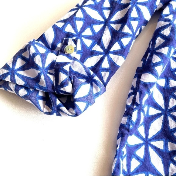 Chicos Blue White Shibori Print Button Up Size 1 Small - Picture 10 of 15